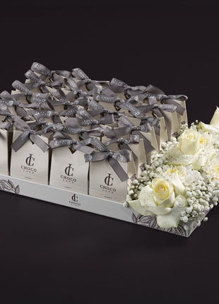 Gray Favor Box with Fresh Flowers