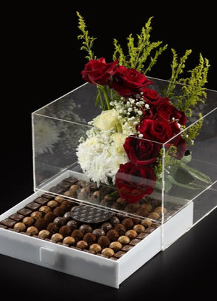 Two-Tier Chocolate Stand with Fresh Flowers