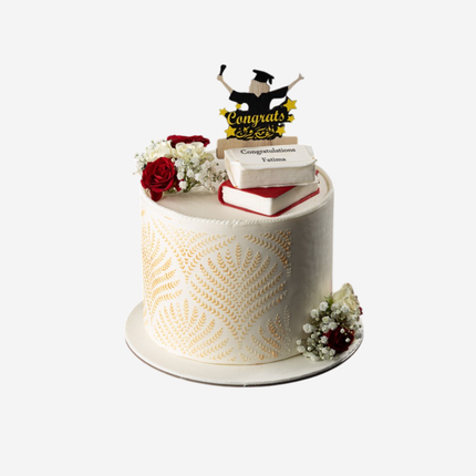Graduation cake, half chocolate, half vanilla