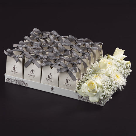 Gray Favor Box with Fresh Flowers