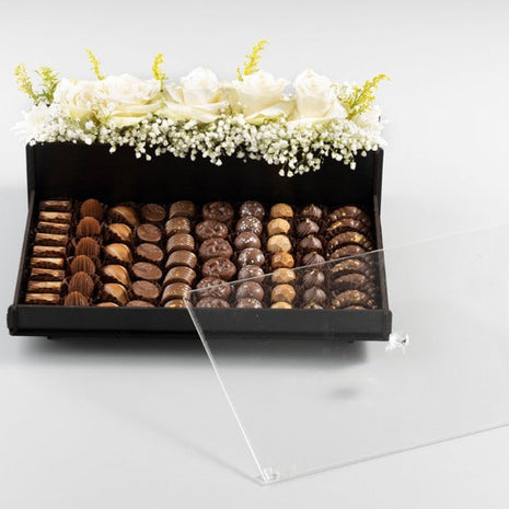 Rectangular Chocolate Tray with Fresh Flowers
