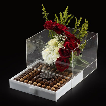 Two-Tier Chocolate Stand with Fresh Flowers